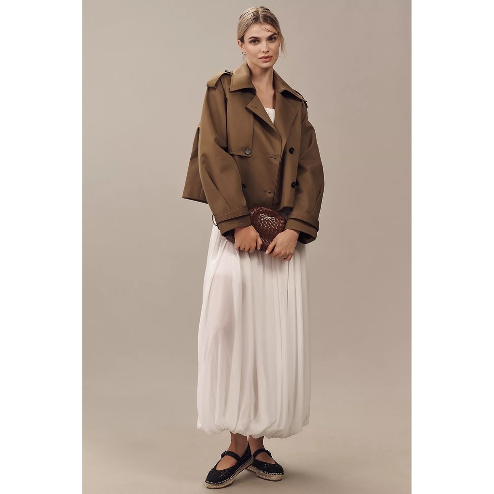 NWT Anthropologie Cropped Trench Coat XS Brown Tan Double Breasted Jacket $158 - Picture 2 of 13